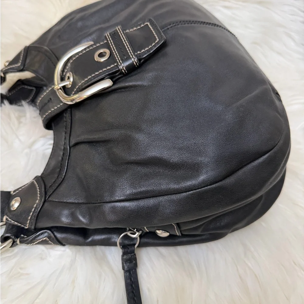 Coach Black Leather Shoulder Bag with Light Blue Interior Lining# F15527